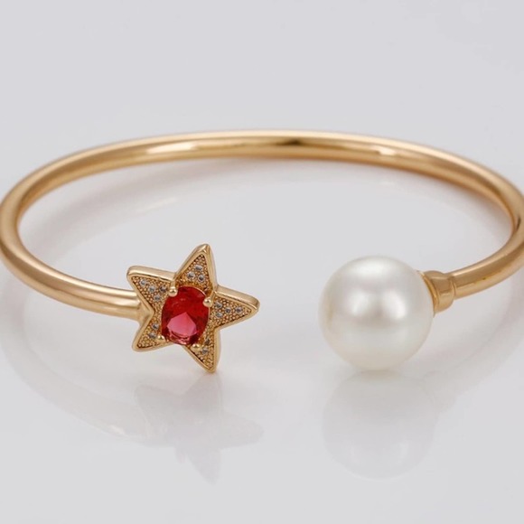 Sapphire Amethyst Ruby Star 18k Gold Plated Open Bangle - Picture 8 of 11